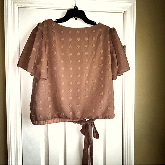 SHEIN Brown/Gold Polka Dot Blouse with Tie Detail - Picture 3 of 4